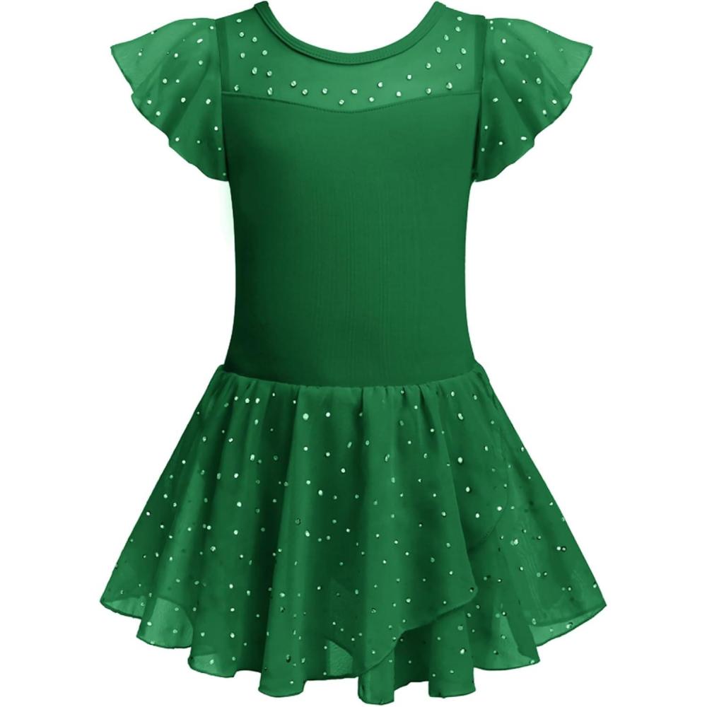 imageZaclotre Girls Ballet Leotards Ruffle Sleeve Sparkle Dance Leotard Toddler Ballerina Dress OutfitsDark Green
