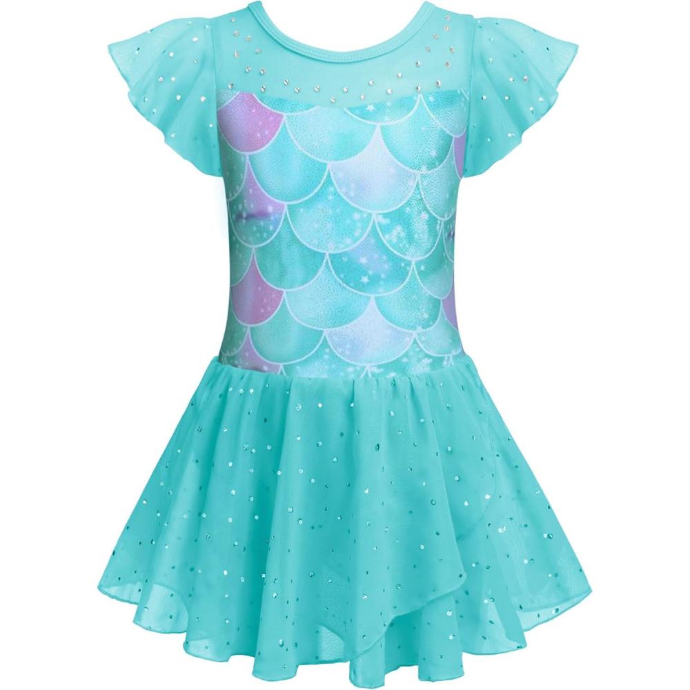 imageZaclotre Girls Ballet Leotards Ruffle Sleeve Sparkle Dance Leotard Toddler Ballerina Dress OutfitsGreen Mermaid