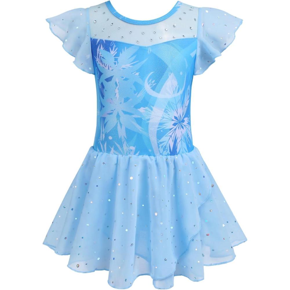 imageZaclotre Girls Ballet Leotards Ruffle Sleeve Sparkle Dance Leotard Toddler Ballerina Dress OutfitsIce Snow Blue