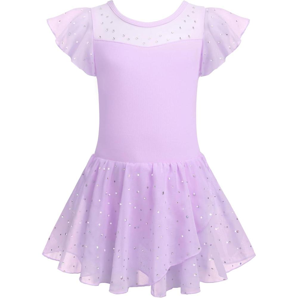 imageZaclotre Girls Ballet Leotards Ruffle Sleeve Sparkle Dance Leotard Toddler Ballerina Dress OutfitsLight Purple