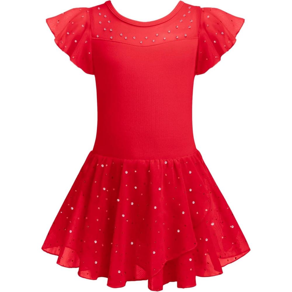 imageZaclotre Girls Ballet Leotards Ruffle Sleeve Sparkle Dance Leotard Toddler Ballerina Dress OutfitsRed