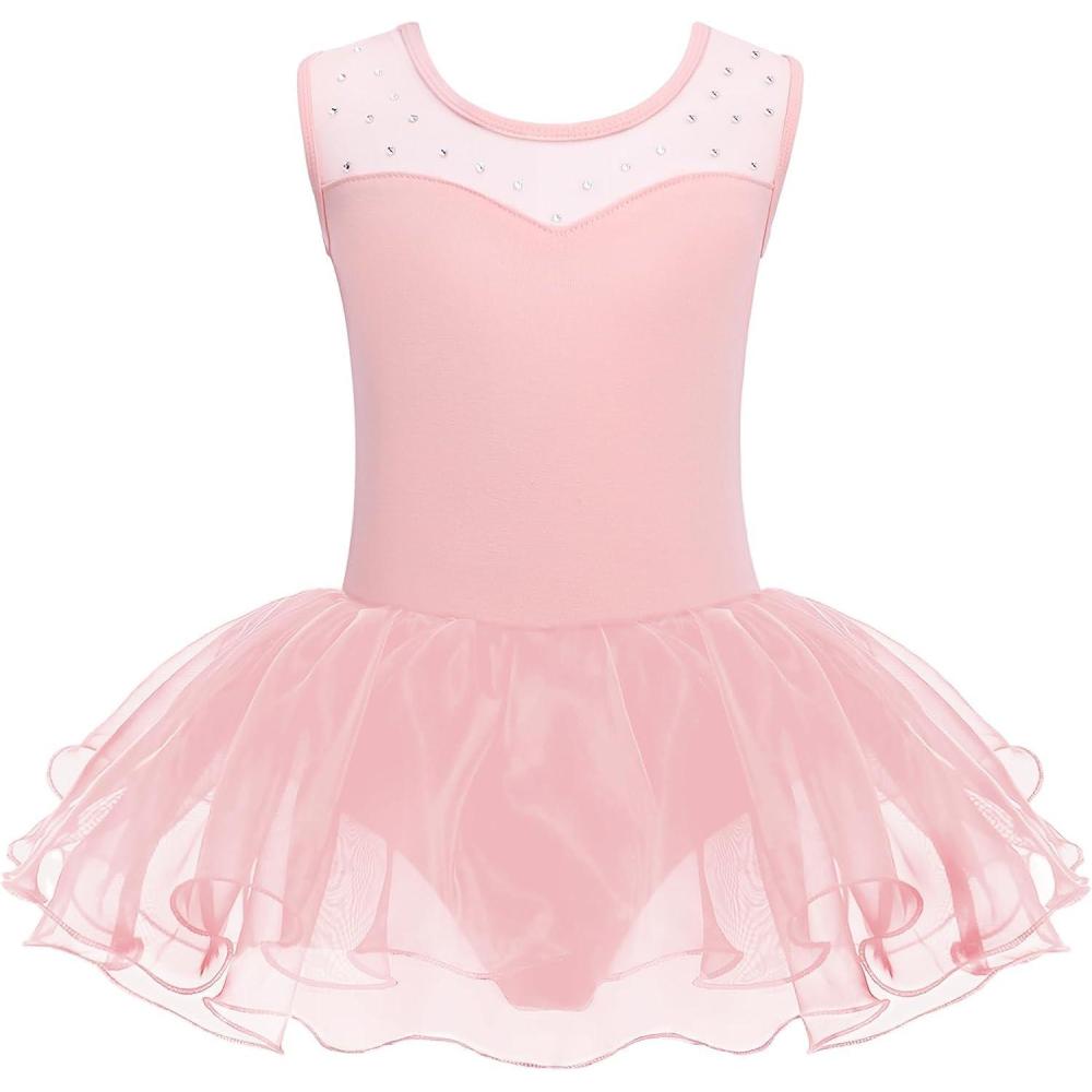 imageZaclotre Girls Ballet Leotards Sparkly Sleevesless Mesh Dance Dress Tutu Ballerina Costume for KidsBallet Pink
