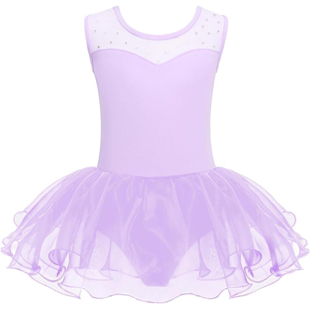 imageZaclotre Girls Ballet Leotards Sparkly Sleevesless Mesh Dance Dress Tutu Ballerina Costume for KidsLilac