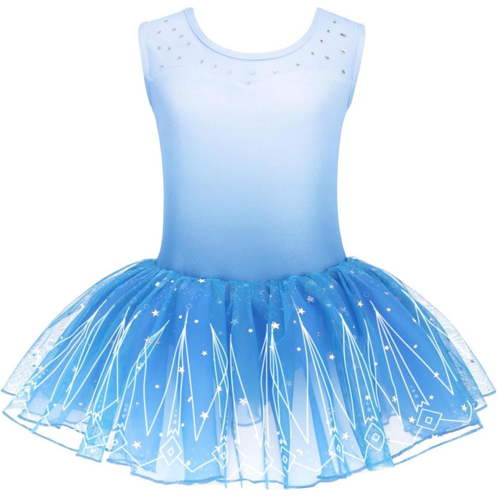 imageZaclotre Girls Ballet Leotards Sparkly Sleevesless Mesh Dance Dress Tutu Ballerina Costume for KidsWhiteBlue