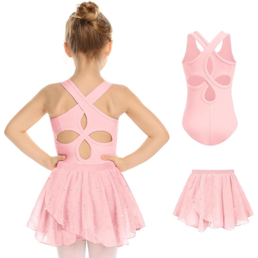 imageZaclotre Girls Ballet Leotards Toddler Hollow Back Dance Dress Outfit with Removable Skirt ComboBallet Pink