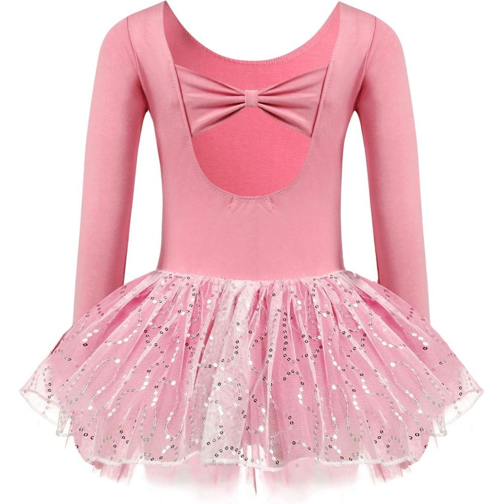 imageZaclotre Girls Ballet Long Sleeve Skirted Leotards with Tutus Skirt Dance Dress Ballerina OutfitsDark PinkBow Back
