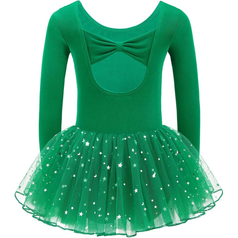 imageZaclotre Girls Ballet Long Sleeve Skirted Leotards with Tutus Skirt Dance Dress Ballerina OutfitsGreen
