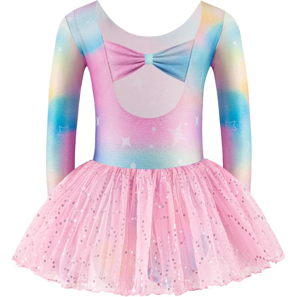 imageZaclotre Girls Ballet Long Sleeve Skirted Leotards with Tutus Skirt Dance Dress Ballerina OutfitsMulticolor