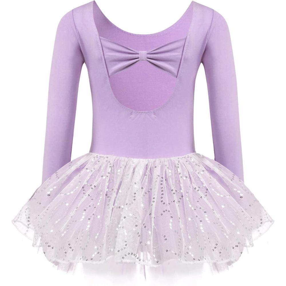 imageZaclotre Girls Ballet Long Sleeve Skirted Leotards with Tutus Skirt Dance Dress Ballerina OutfitsPurpleBow Back