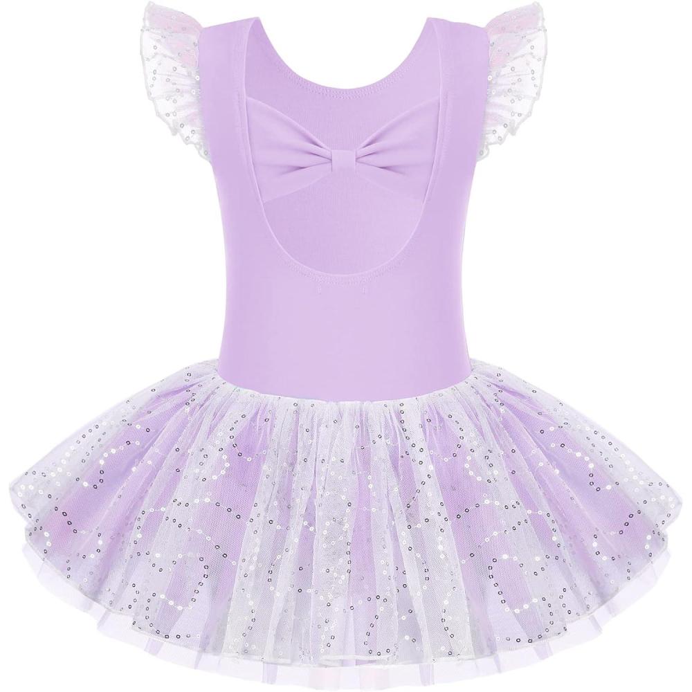 imageZaclotre Girls Ballet Ruffle Short Sleeve Skirted Leotards with Tutus Skirt Dance Dress Ballerina OutfitsZlavender