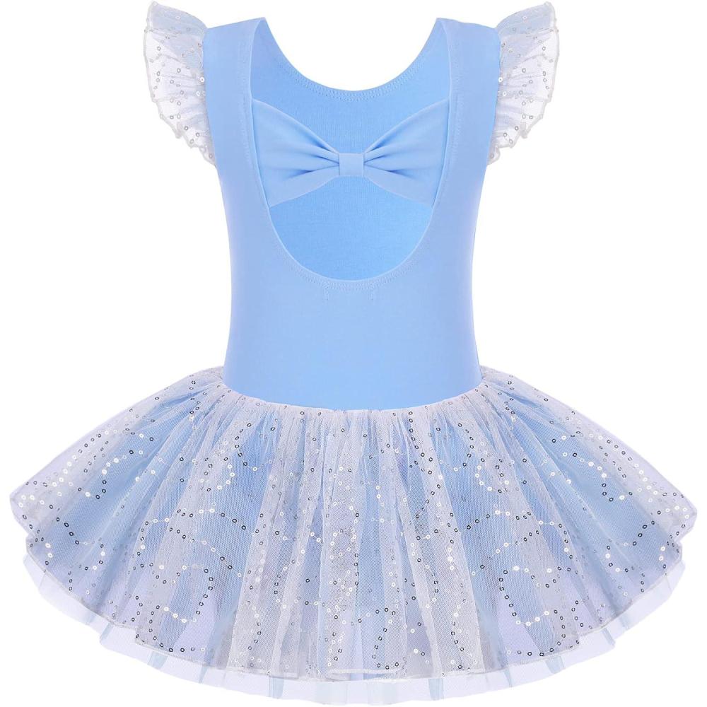 imageZaclotre Girls Ballet Ruffle Short Sleeve Skirted Leotards with Tutus Skirt Dance Dress Ballerina OutfitsZlight Blue