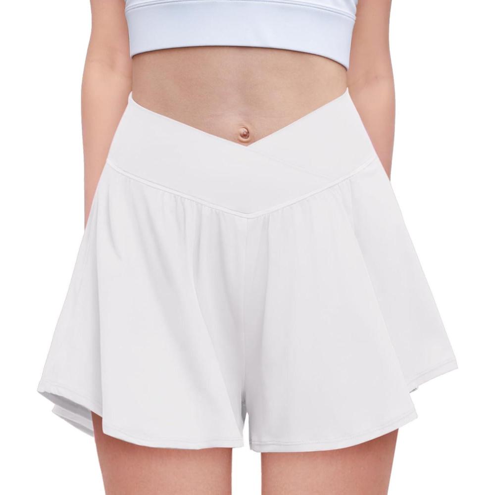 imageZaclotre Girls Flowy Shorts with Spandex Liner V Crossover 2 in 1 Athletic Running Shorts with Pockets Kids Butterfly SkortsWhite