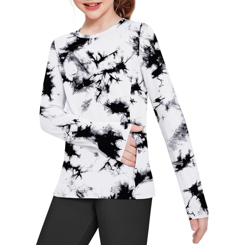 imageZaclotre Girls Long Sleeve Shirts with Zipper Pockets Quick Dry Athletic Workout Tops for Kids Sport Performance ClothesTie Dye