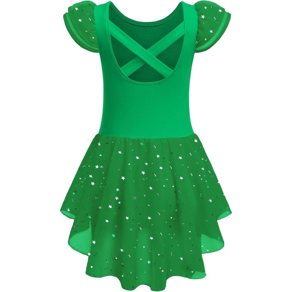 imageZaclotre Girls Ruffle Sleeve Ballet Leotard with Skirt CrissCross Back Dance Dresses OutfitGreen
