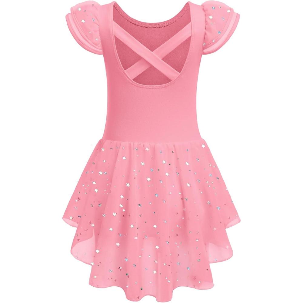 imageZaclotre Girls Ruffle Sleeve Ballet Leotard with Skirt CrissCross Back Dance Dresses OutfitHot Pink