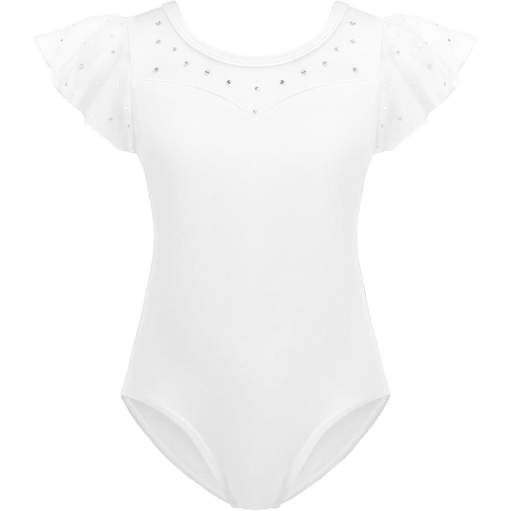 imageZaclotre Girls Ruffle Sleeve Ballet Leotards Toddler Mesh Dance Leotard Sparkly Gymnastics OutfitsWhite