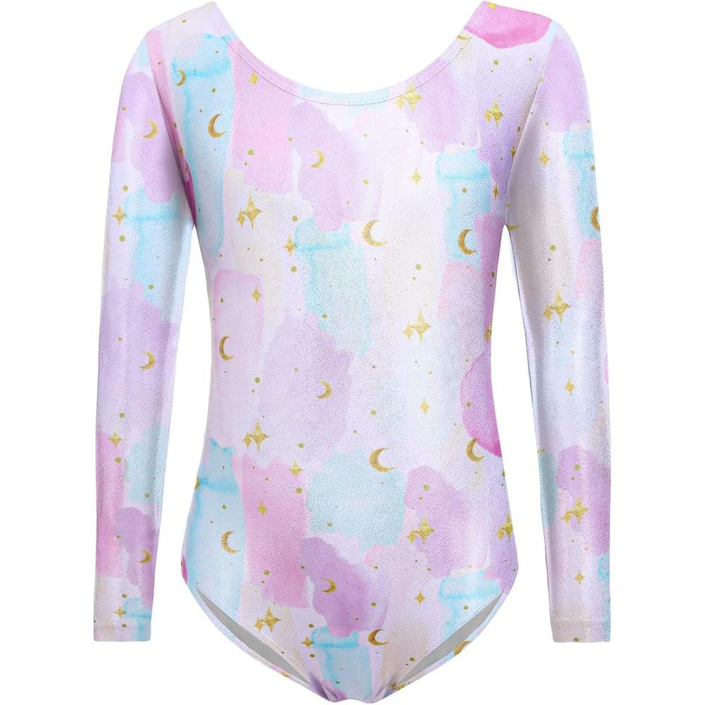 imageZaclotre Girls Sparkling Stars Gymnastics Long Sleeve Leotards for Patriotic USA KidsMulticolor