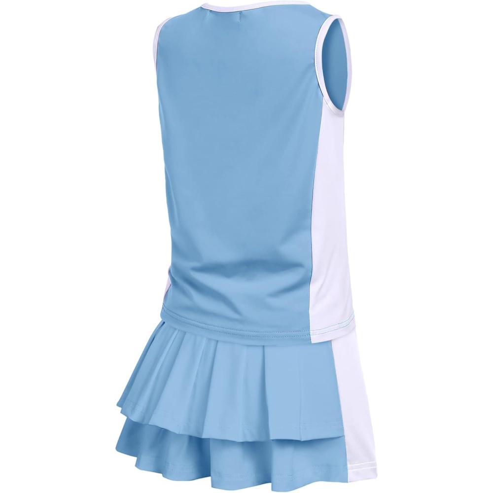 imageZaclotre Girls Tennis Golf Dress Outfit Sleeveless Tank Top and Skorts Sets Sport Skirt with ShortsLight Blue