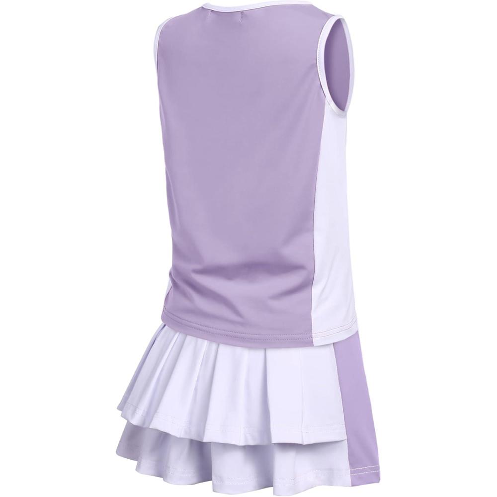 imageZaclotre Girls Tennis Golf Dress Outfit Sleeveless Tank Top and Skorts Sets Sport Skirt with ShortsLight Purple