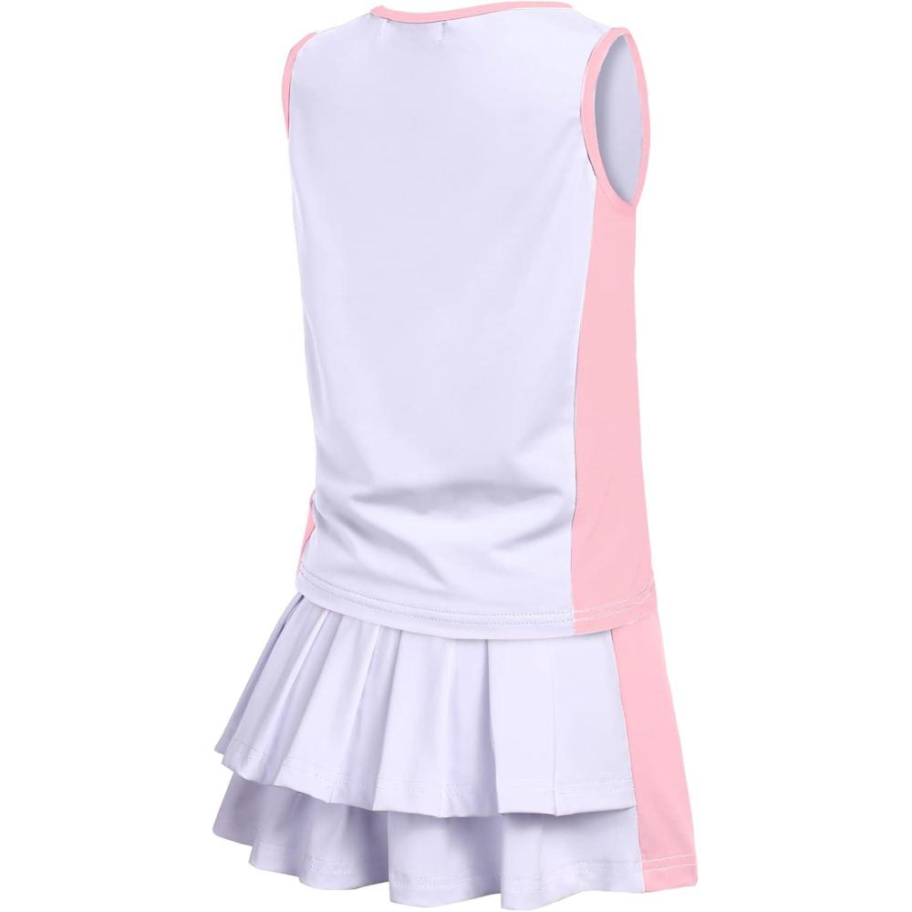 imageZaclotre Girls Tennis Golf Dress Outfit Sleeveless Tank Top and Skorts Sets Sport Skirt with ShortsWhitepink