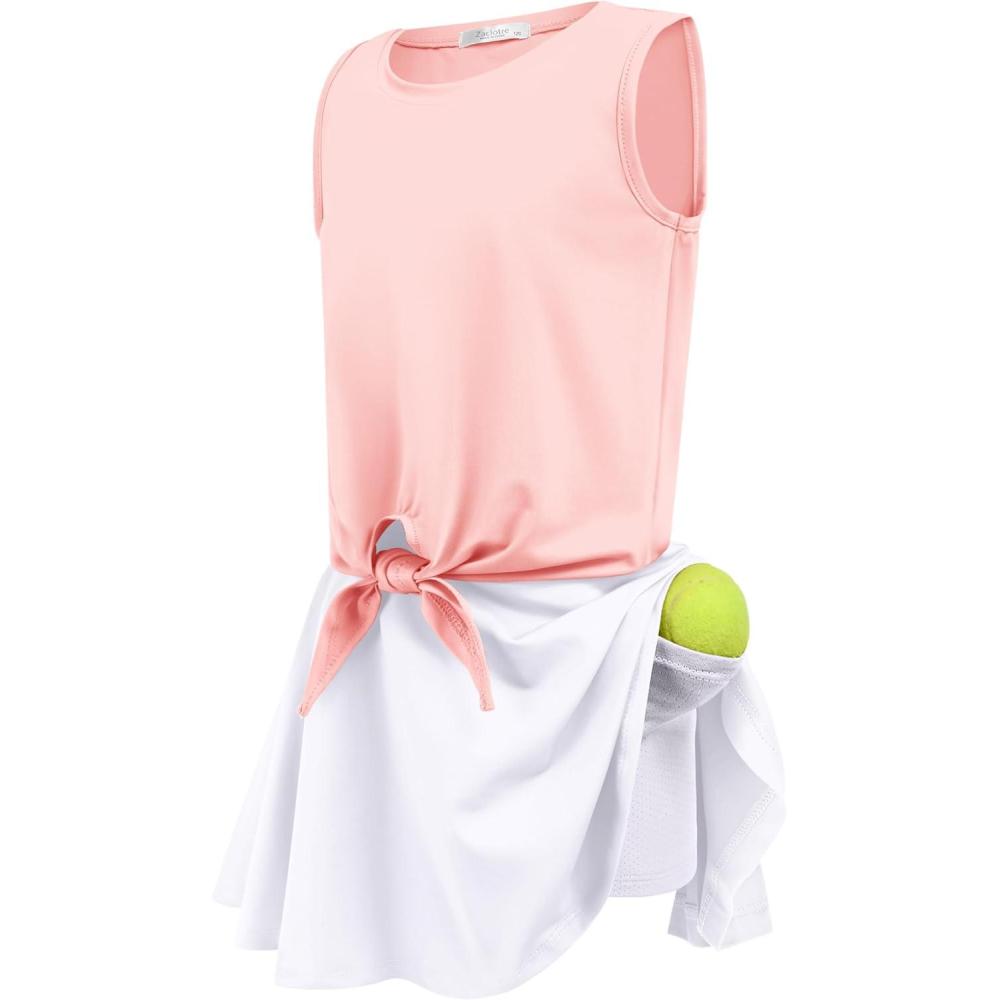 imageZaclotre Girls Tennis Golf Dress Outfit Tank Top and Skorts Skirts Athletic Sets with Shorts Pockets