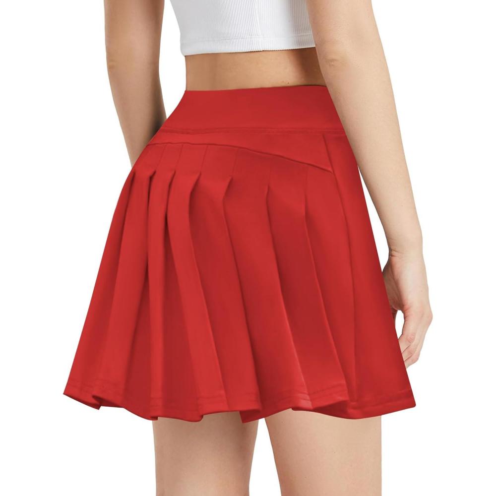 imageZaclotre Girls Tennis Skirt with Shorts Pleated Back Kids Golf Skort Workout Running Sports Athletic Skirt with PocketsRed