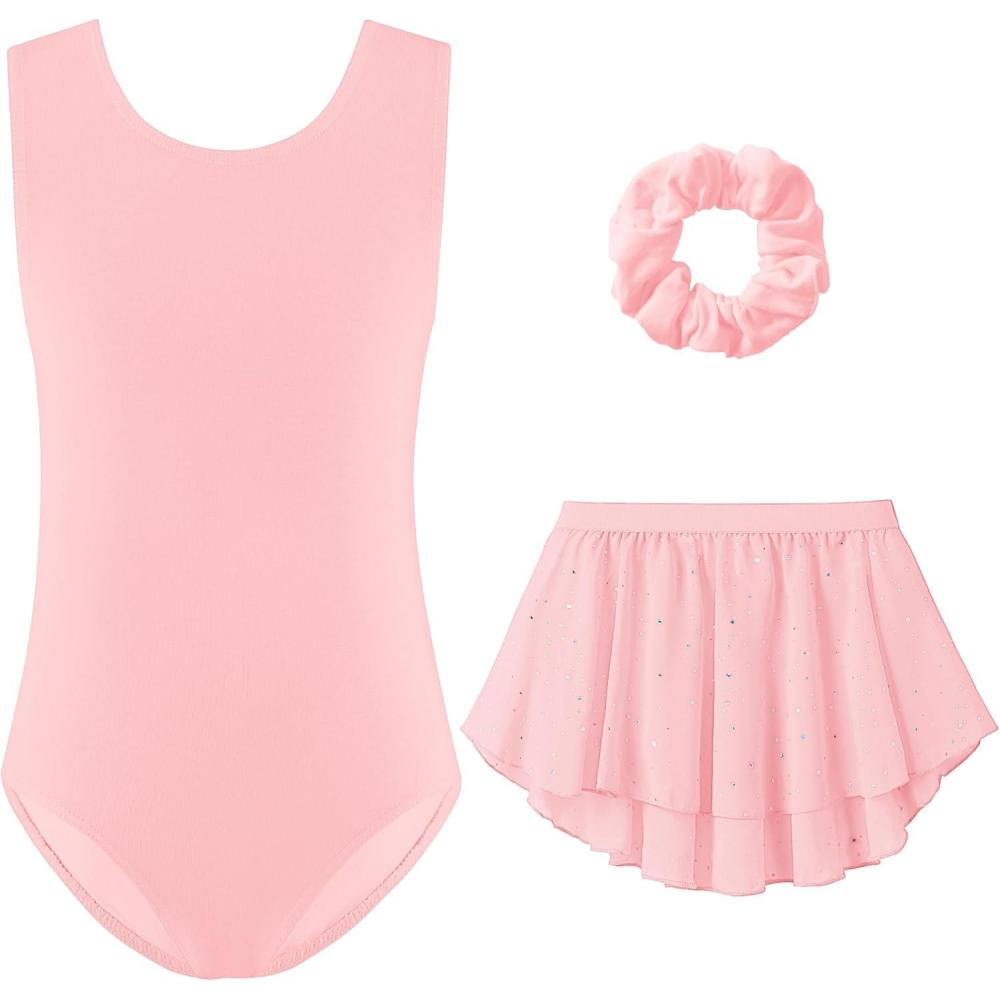 imageZaclotre Gymnastics Leotards for Girls Sparkly Sleeveless Ballet Dance Dress Outfit Combo with Removable SkirtBallet Pink