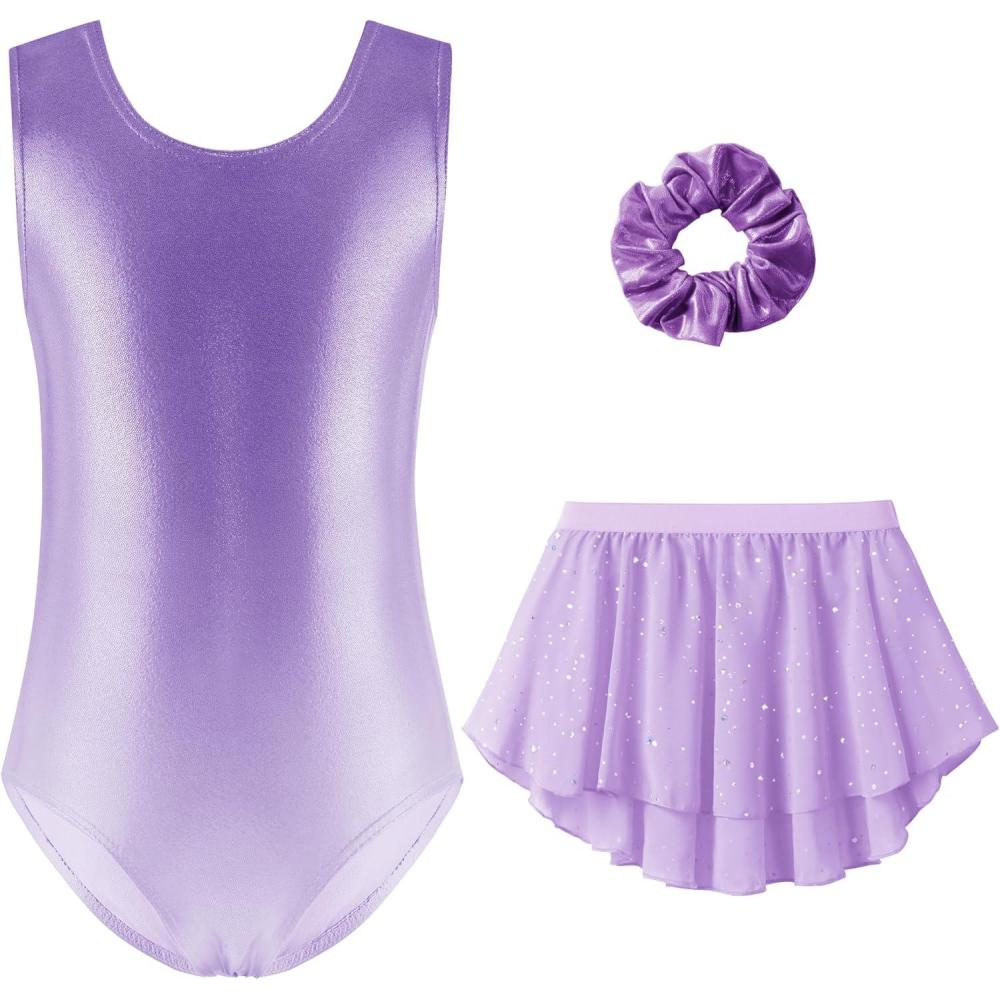 imageZaclotre Gymnastics Leotards for Girls Sparkly Sleeveless Ballet Dance Dress Outfit Combo with Removable SkirtGradient White Purple