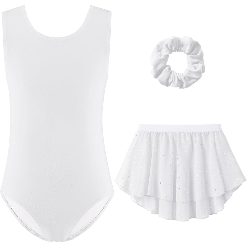 imageZaclotre Gymnastics Leotards for Girls Sparkly Sleeveless Ballet Dance Dress Outfit Combo with Removable SkirtWhite