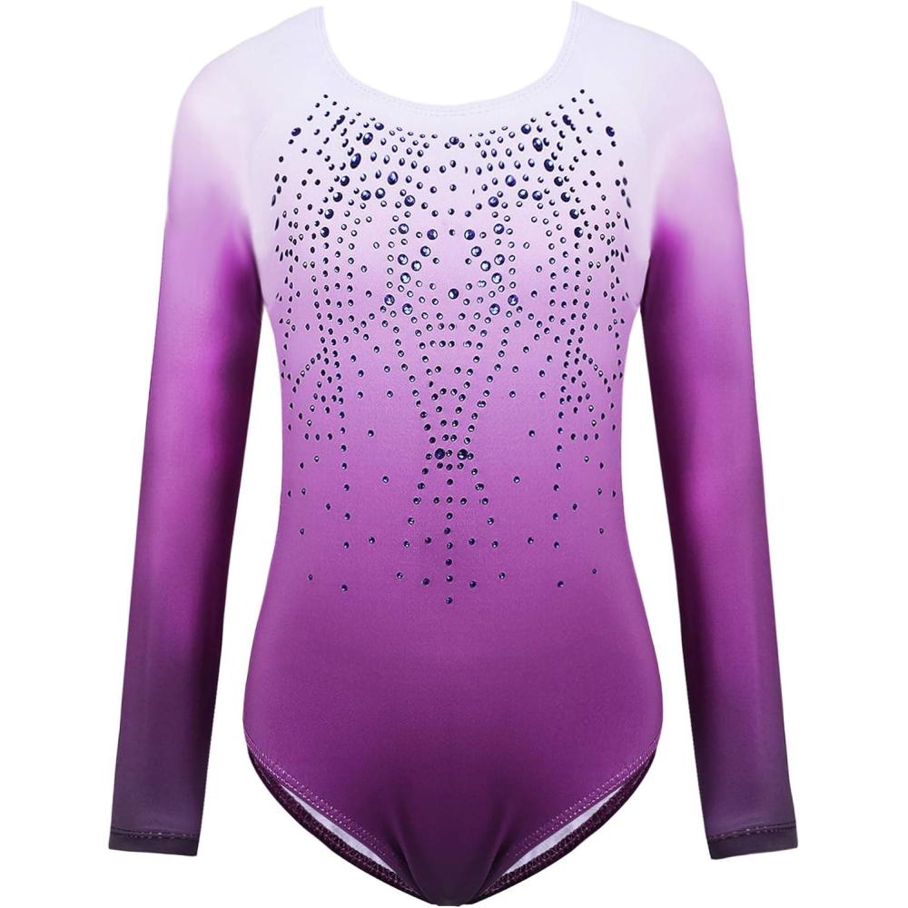 imageZaclotre Kid Girls Gymnastic Leotard Long Sleeve Color Gradient Sparkly Ballet Dance One Piece OutfitLilac