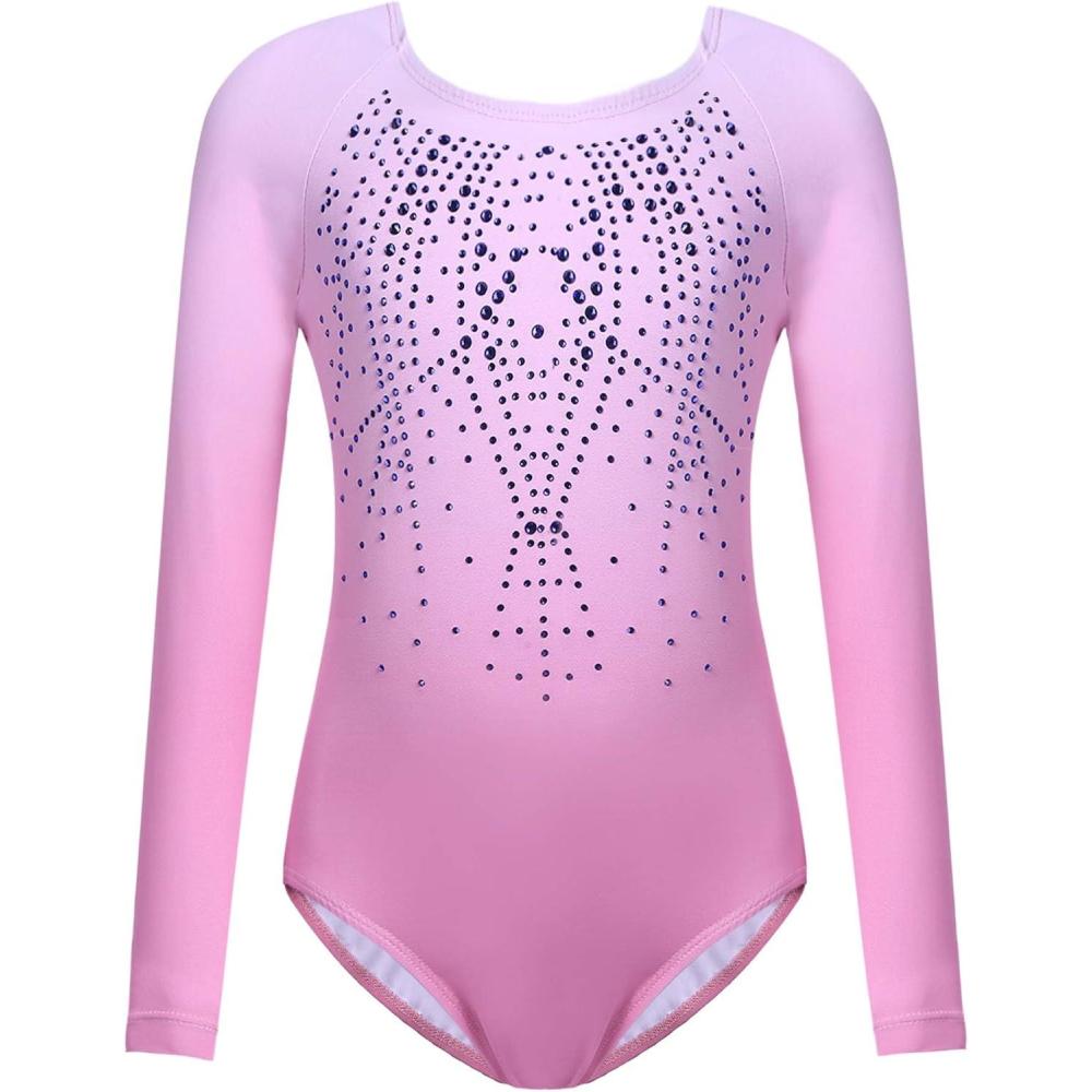 imageZaclotre Kid Girls Gymnastic Leotard Long Sleeve Color Gradient Sparkly Ballet Dance One Piece OutfitPink