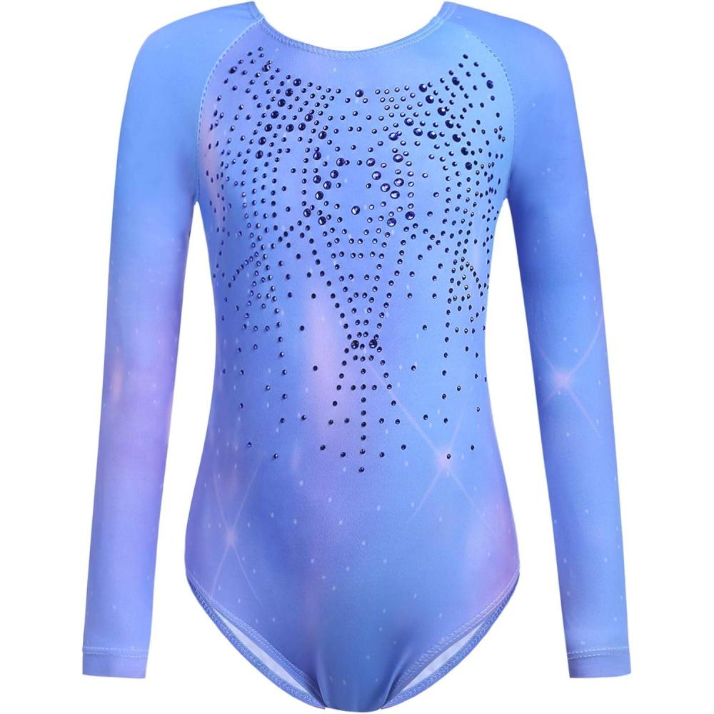 imageZaclotre Kid Girls Gymnastic Leotard Long Sleeve Color Gradient Sparkly Ballet Dance One Piece OutfitShiny Multicolor