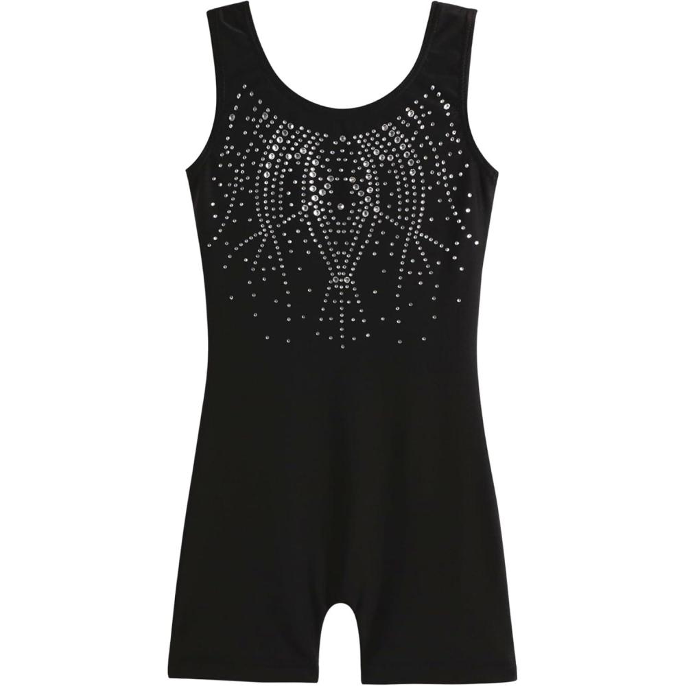 imageZaclotre Kid Girls Gymnastic Leotard Sparkly Shiny Diamond Ballet Dance One Piece OutfitShiny Black