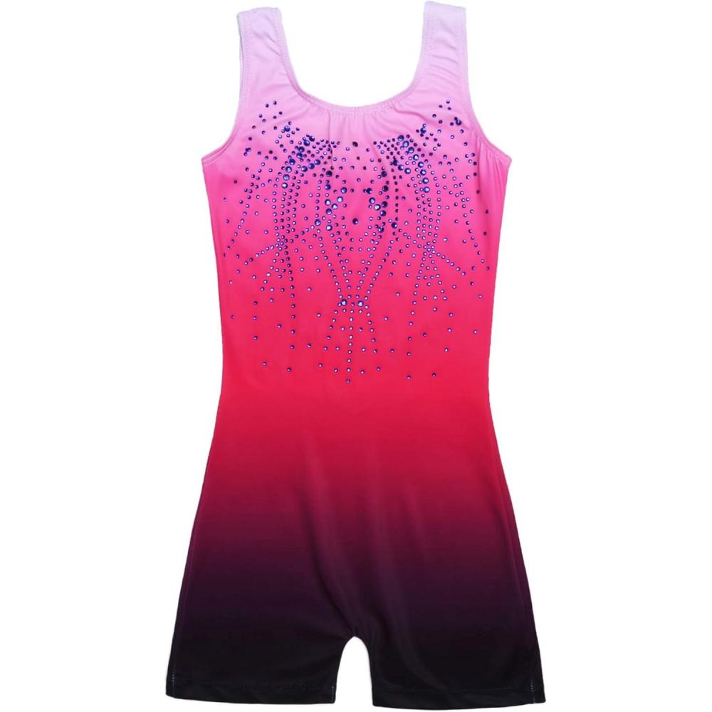 imageZaclotre Kid Girls Gymnastic Leotard Sparkly Shiny Diamond Ballet Dance One Piece OutfitShiny Rose Red