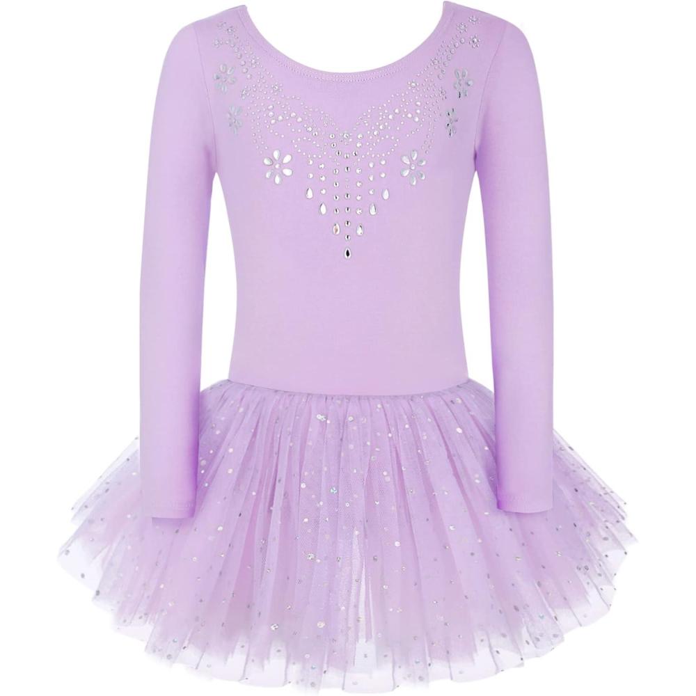 imageZaclotre Kid Girls Long Sleeve Leotards Ballet Dance Sparkly Tutu Dress Ballerina OutfitsLilac
