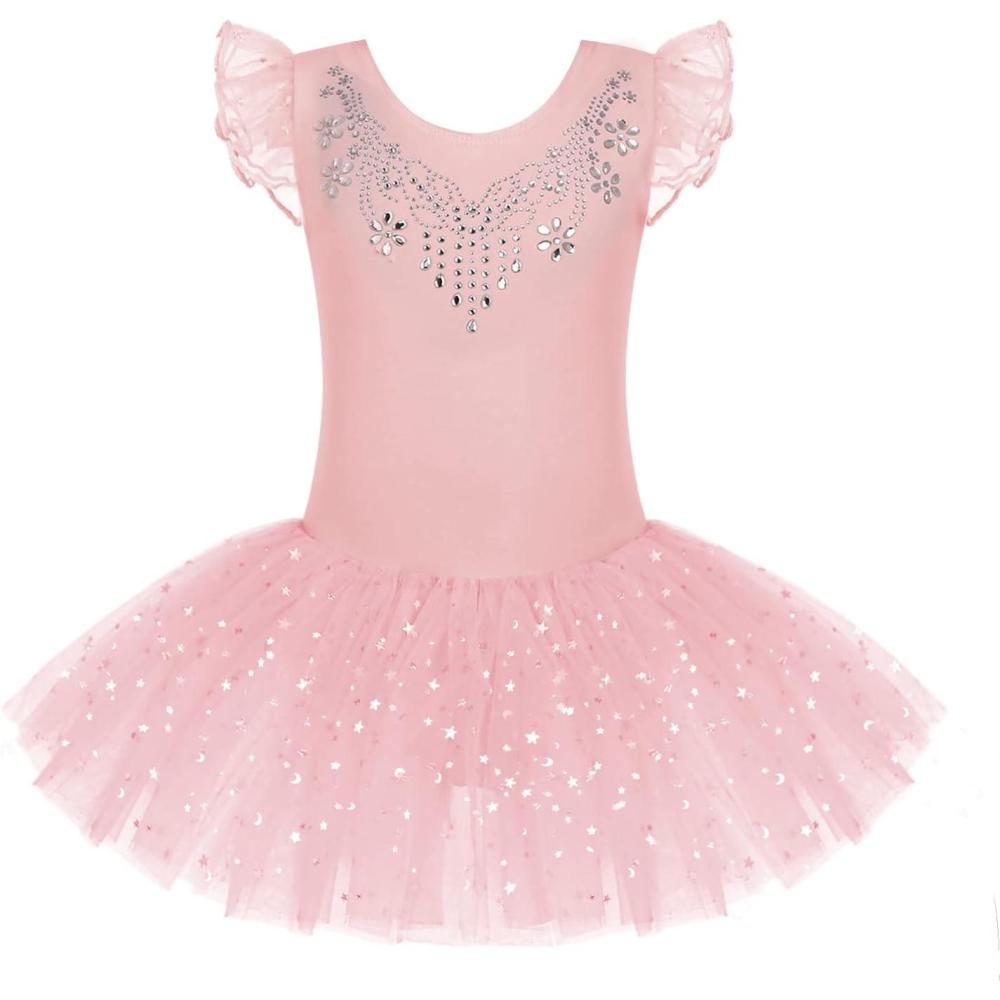 imageZaclotre Kid Girls Ruffle Sleeve Ballet Skirted Leotard Shiny Dance Tutu DressesBallet Pink