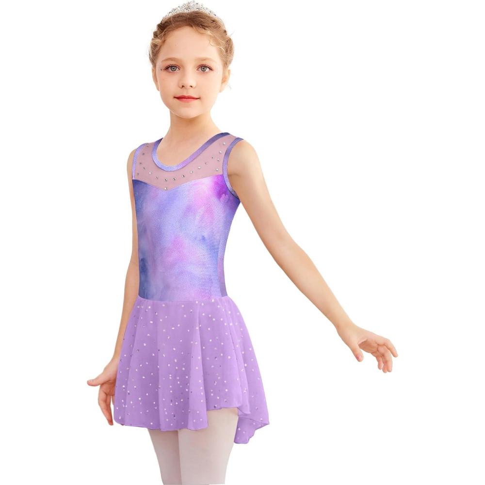 imageZaclotre Kid Girls Sparkly Dance Leotard with Skirt HiLow Shiny Ballet Dance DressesColorful Dream