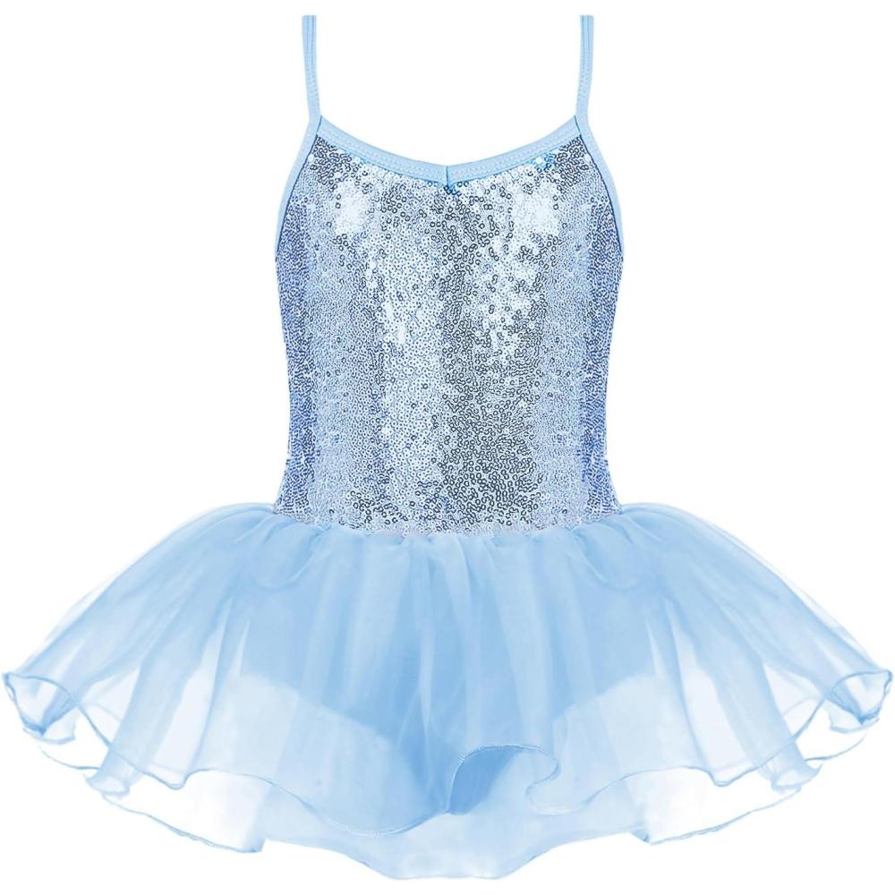 imageZaclotre Little Girls Sequin Leotard Sparkly Strap Ballet Leotards Tutu Dress Ballerina Outfit Dance Costume for KidsBlue