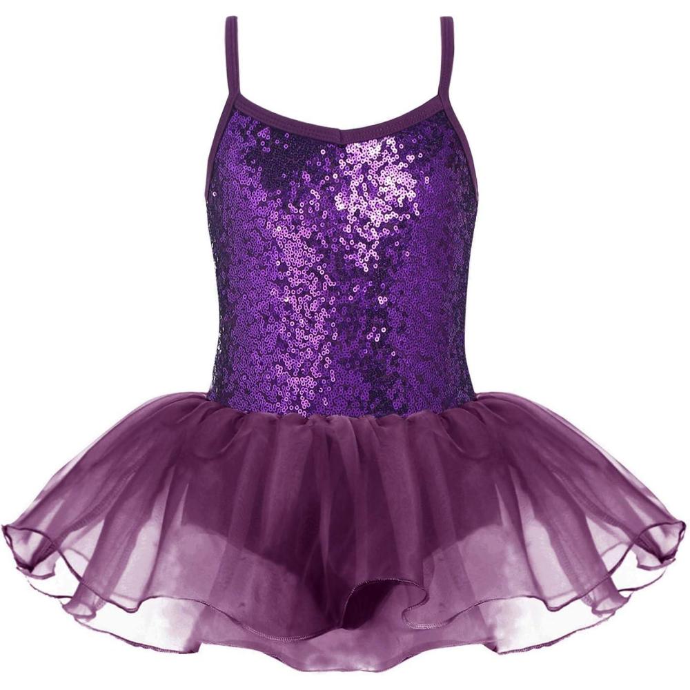 imageZaclotre Little Girls Sequin Leotard Sparkly Strap Ballet Leotards Tutu Dress Ballerina Outfit Dance Costume for KidsDeep Purple