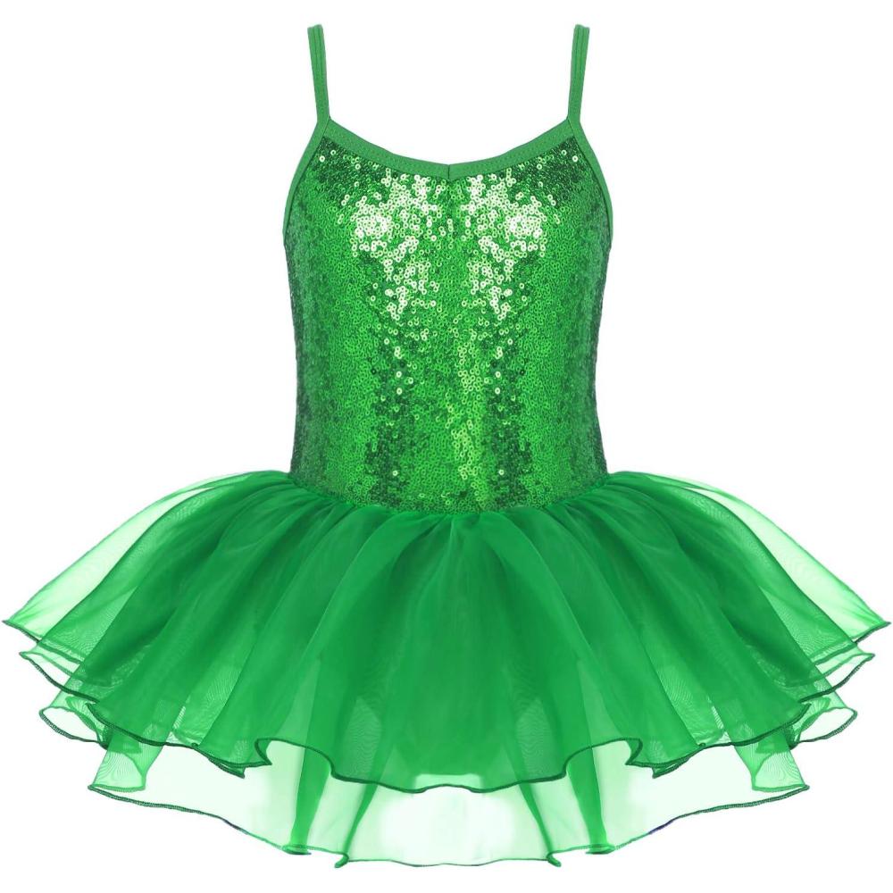 imageZaclotre Little Girls Sequin Leotard Sparkly Strap Ballet Leotards Tutu Dress Ballerina Outfit Dance Costume for KidsGreen