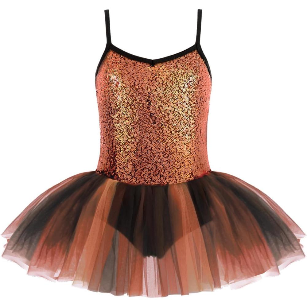 imageZaclotre Little Girls Sequin Leotard Sparkly Strap Ballet Leotards Tutu Dress Ballerina Outfit Dance Costume for KidsOrange