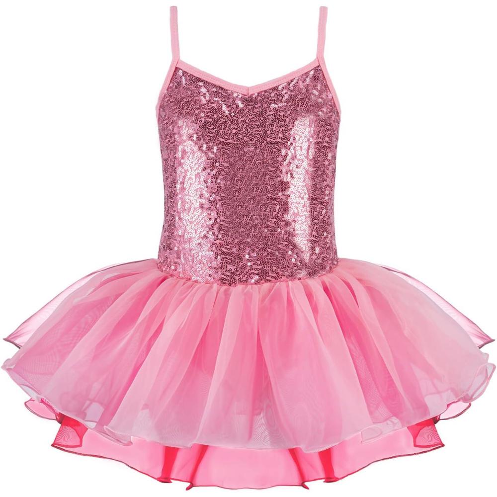 imageZaclotre Little Girls Sequin Leotard Sparkly Strap Ballet Leotards Tutu Dress Ballerina Outfit Dance Costume for KidsPinkrose