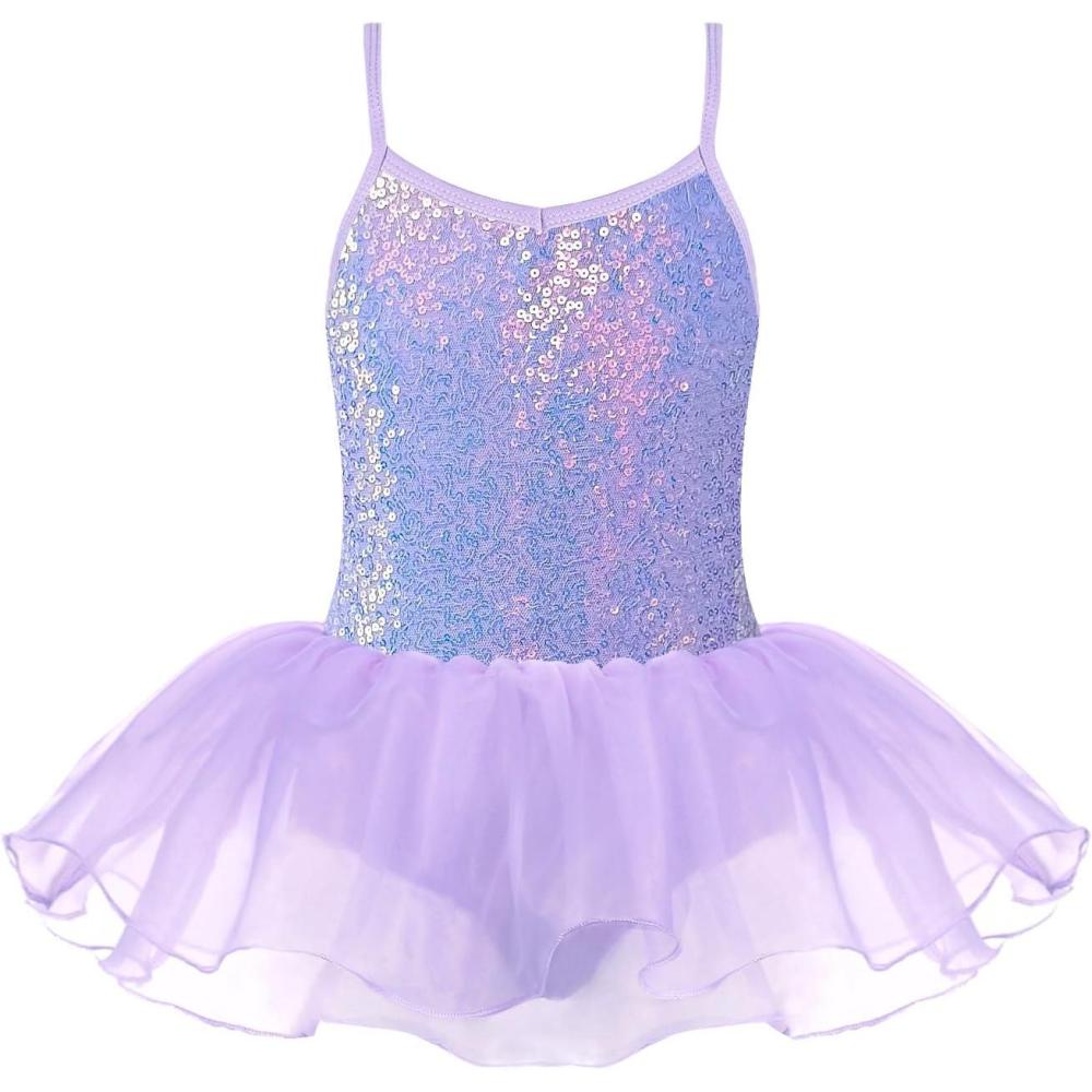 imageZaclotre Little Girls Sequin Leotard Sparkly Strap Ballet Leotards Tutu Dress Ballerina Outfit Dance Costume for KidsPurple