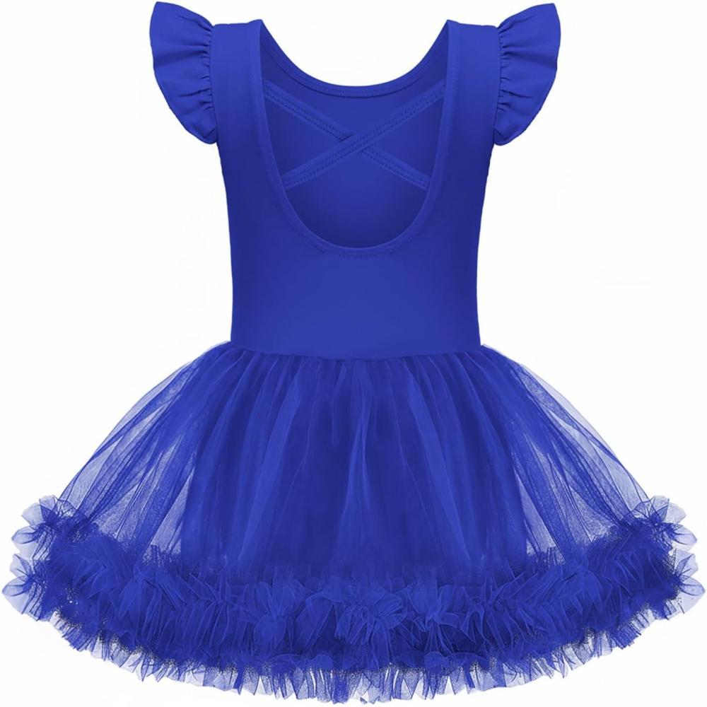 imageZaclotre Tutu Dance Dresses for Girls Ruffle Sleeve CrissCross Back Ballet Leotards Toddler Ballerina CostumeRoyal Blue