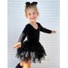 Zaclotre Girls Ballet Leotards 4-Layers Tiered Long Sleeve Dance Tutu Dresses Party Costumes for Ballerina(Black)