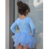 Zaclotre Girls Ballet Leotards 4-Layers Tiered Long Sleeve Dance Tutu Dresses Party Costumes for Ballerina(Blue)