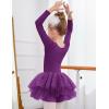 Zaclotre Girls Ballet Leotards 4-Layers Tiered Long Sleeve Dance Tutu Dresses Party Costumes for Ballerina(Dark Purple)