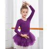 Zaclotre Girls Ballet Leotards 4-Layers Tiered Long Sleeve Dance Tutu Dresses Party Costumes for Ballerina(Dark Purple)