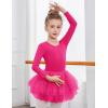 Zaclotre Girls Ballet Leotards 4-Layers Tiered Long Sleeve Dance Tutu Dresses Party Costumes for Ballerina(Hot Pink)