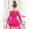 Zaclotre Girls Ballet Leotards 4-Layers Tiered Long Sleeve Dance Tutu Dresses Party Costumes for Ballerina(Hot Pink)